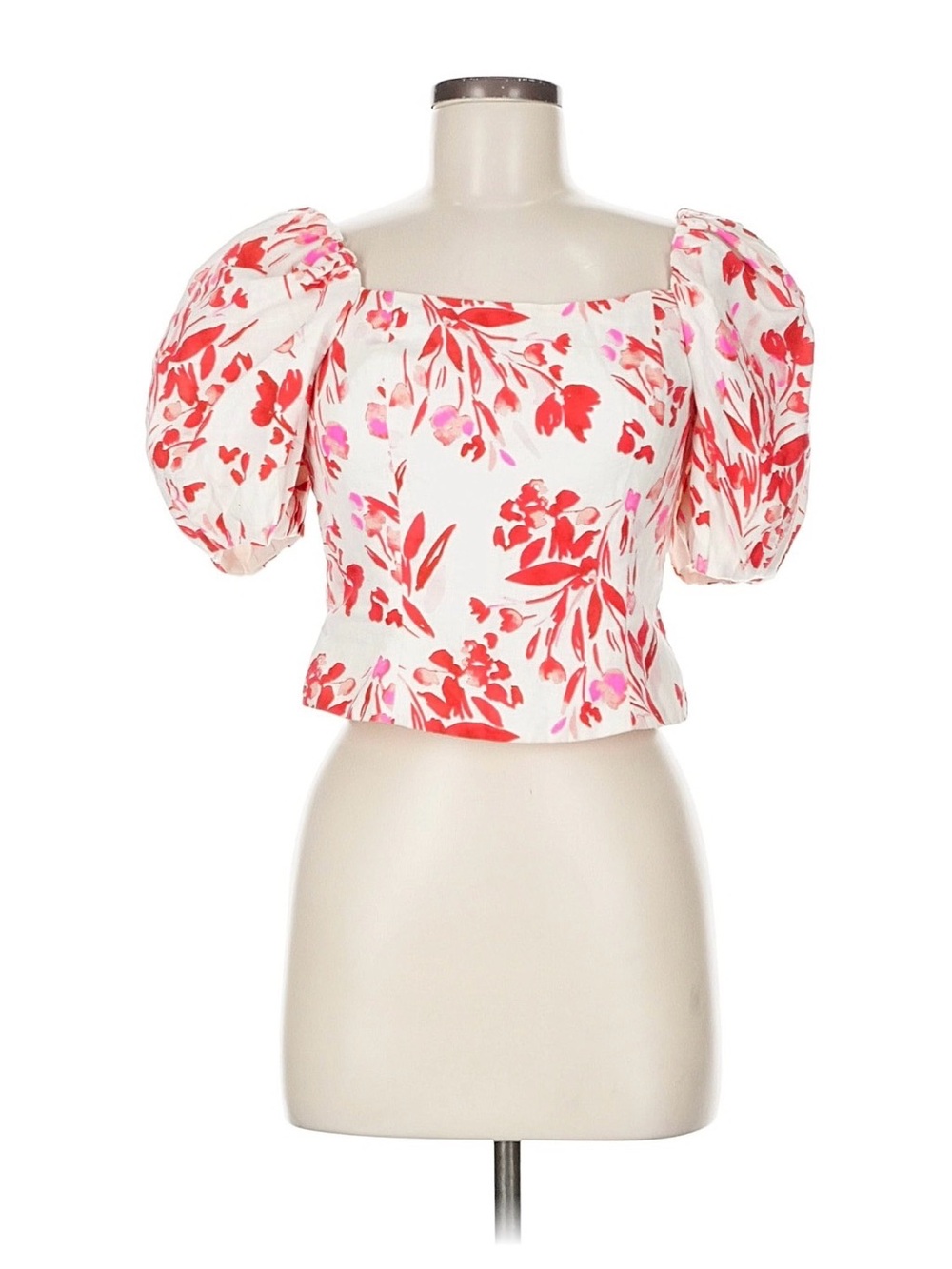 Banana Republic White Floral Puff Sleeve Peplum Top
